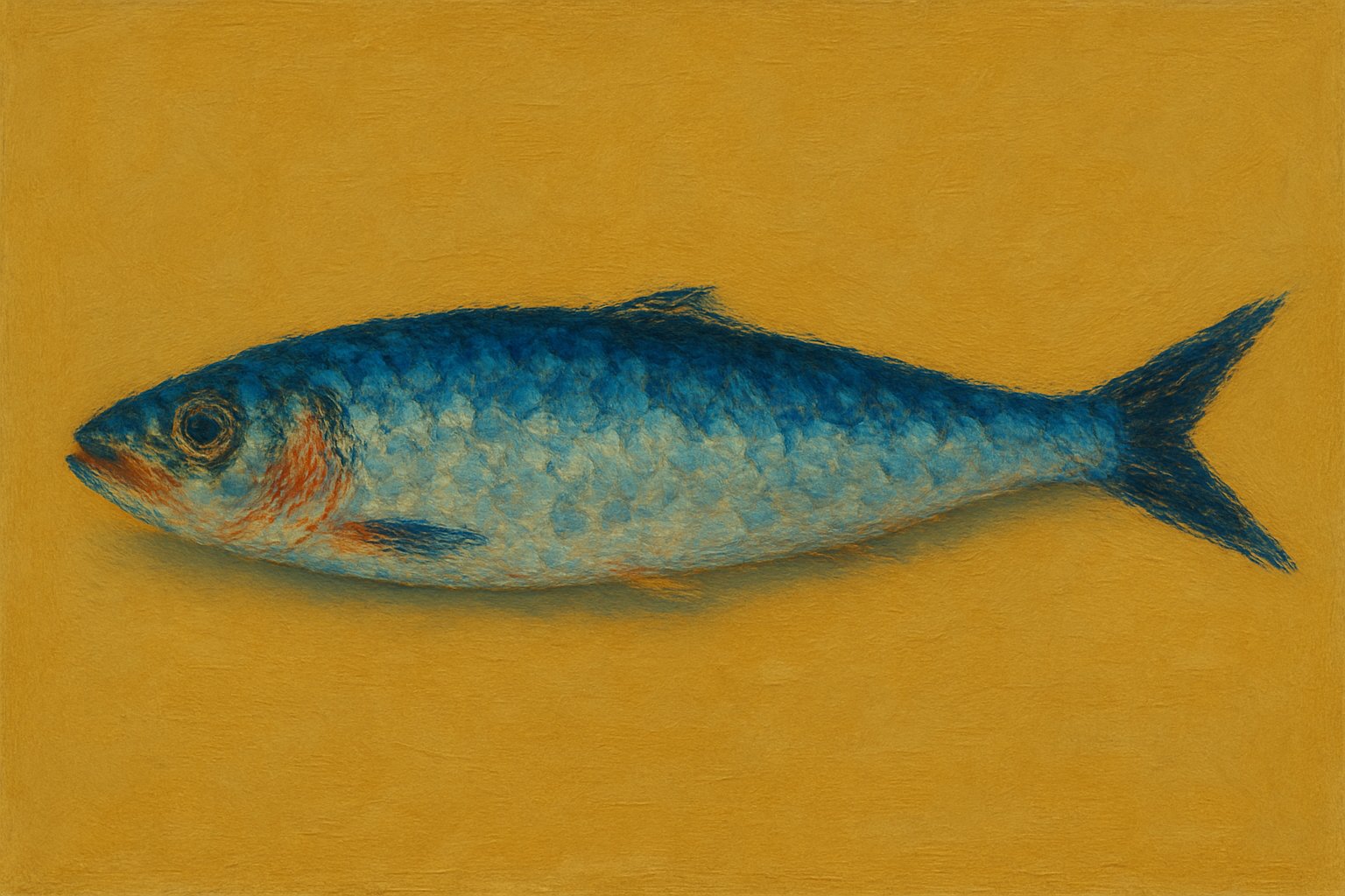 cuadro de sardina pintado a mano